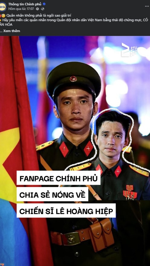Fanpage Thông tin Chính phủ chia sẻ nóng về chiến sĩ Lê Hoàng Hiệp